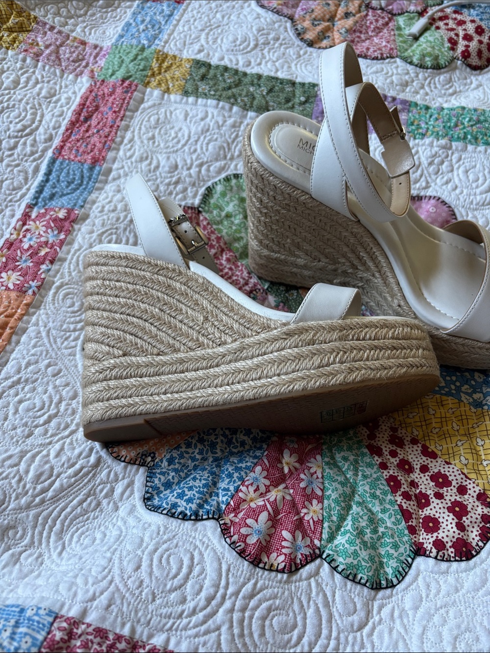 Michael Kors White Leather Espadrille Platform Wedge Sandals - Picture 2 of 4
